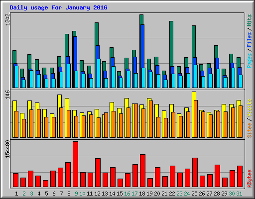 Daily usage for January 2016